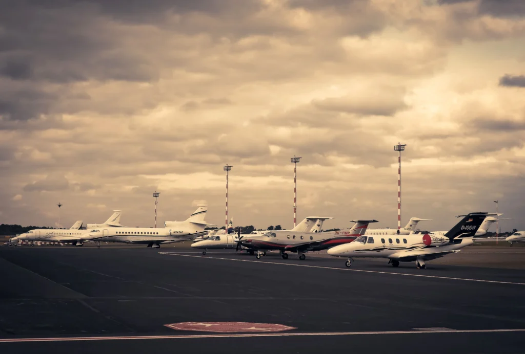 Private Jet fleet on run way