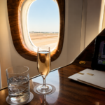 luxury travel onboard flight with sparkling